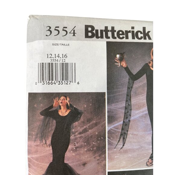 Butterick 3554 Elvira Gothic Witch Costume Sewing Patterns Sizes 12-14-16 NEW - Picture 2 of 6